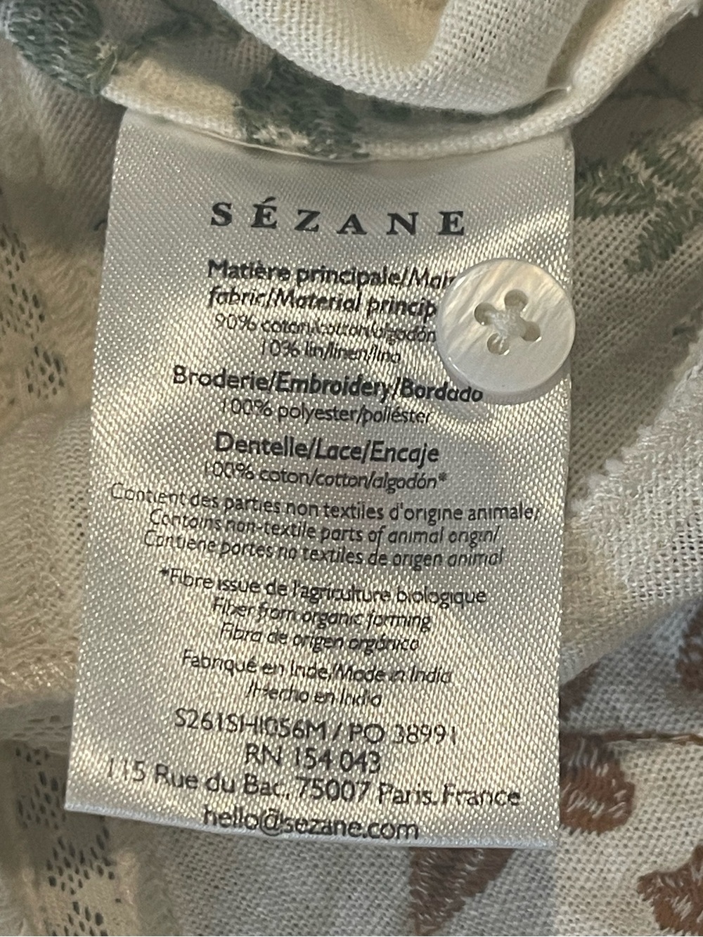 Sezane Amade Button Front Short Sleeve Top in Ecru With Embroidered Flowers, 34 - Picture 5 of 16